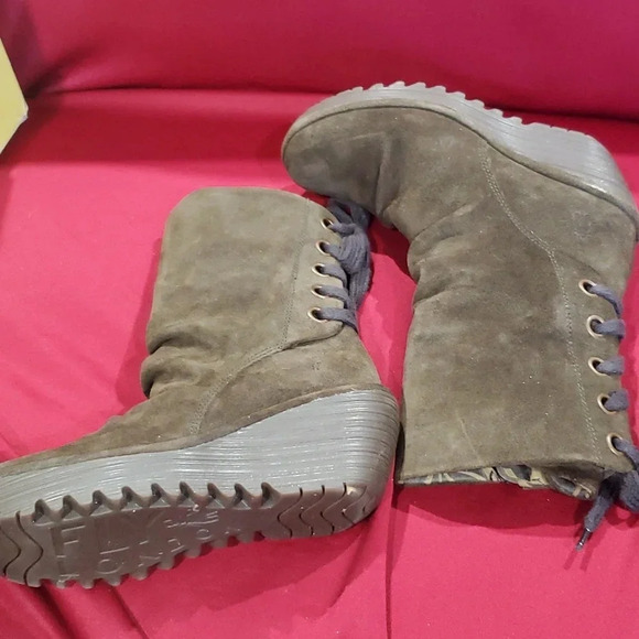 Fly London Yada oil suede brown wedge slouch boots iob - Picture 10 of 12